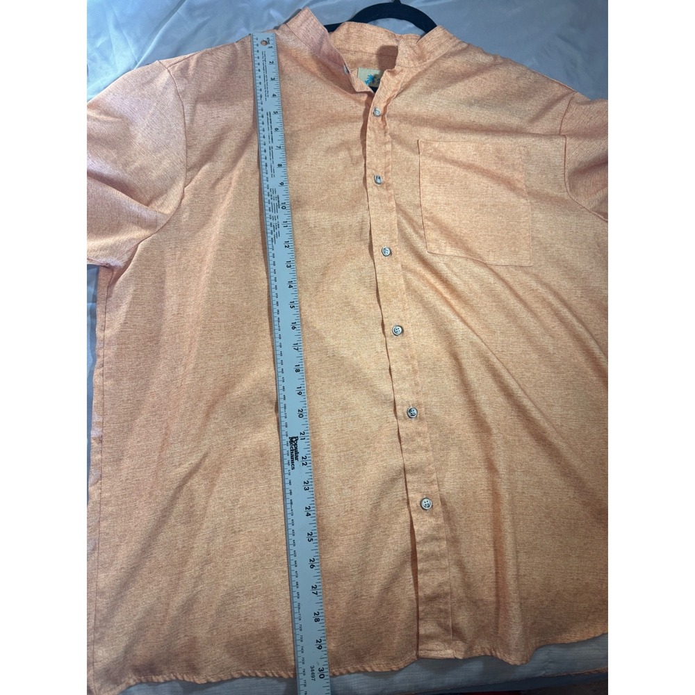 Royaura Hawaiian Mens XXL Orange Short Sleeve Mandarin Collar Button Down Shirt - Picture 4 of 7